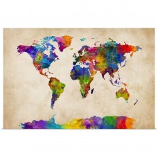 Poster Print Wall Art entitled Watercolor Map of the World Map   152566617245